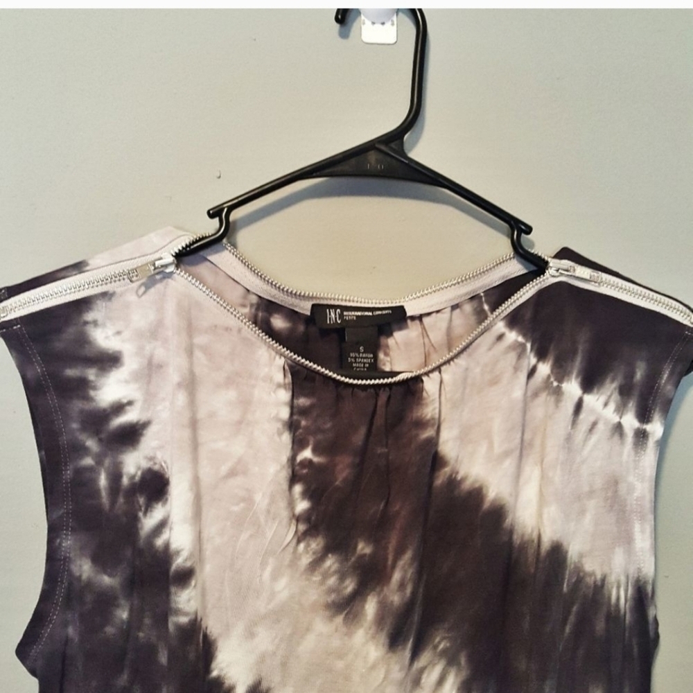 INC INTERNATIONAL CONCEPTS Black and Grat Tie Dye Ruched Zipper Dress SP - Picture 4 of 6